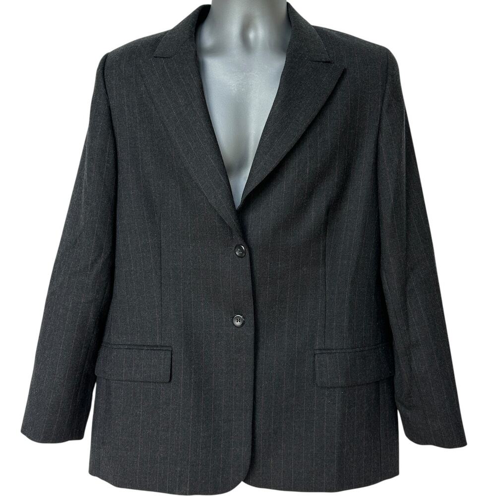 Vintage Pendleton Blazer Gray Red White Pinstriped Wool Jacket Women's Size 12
